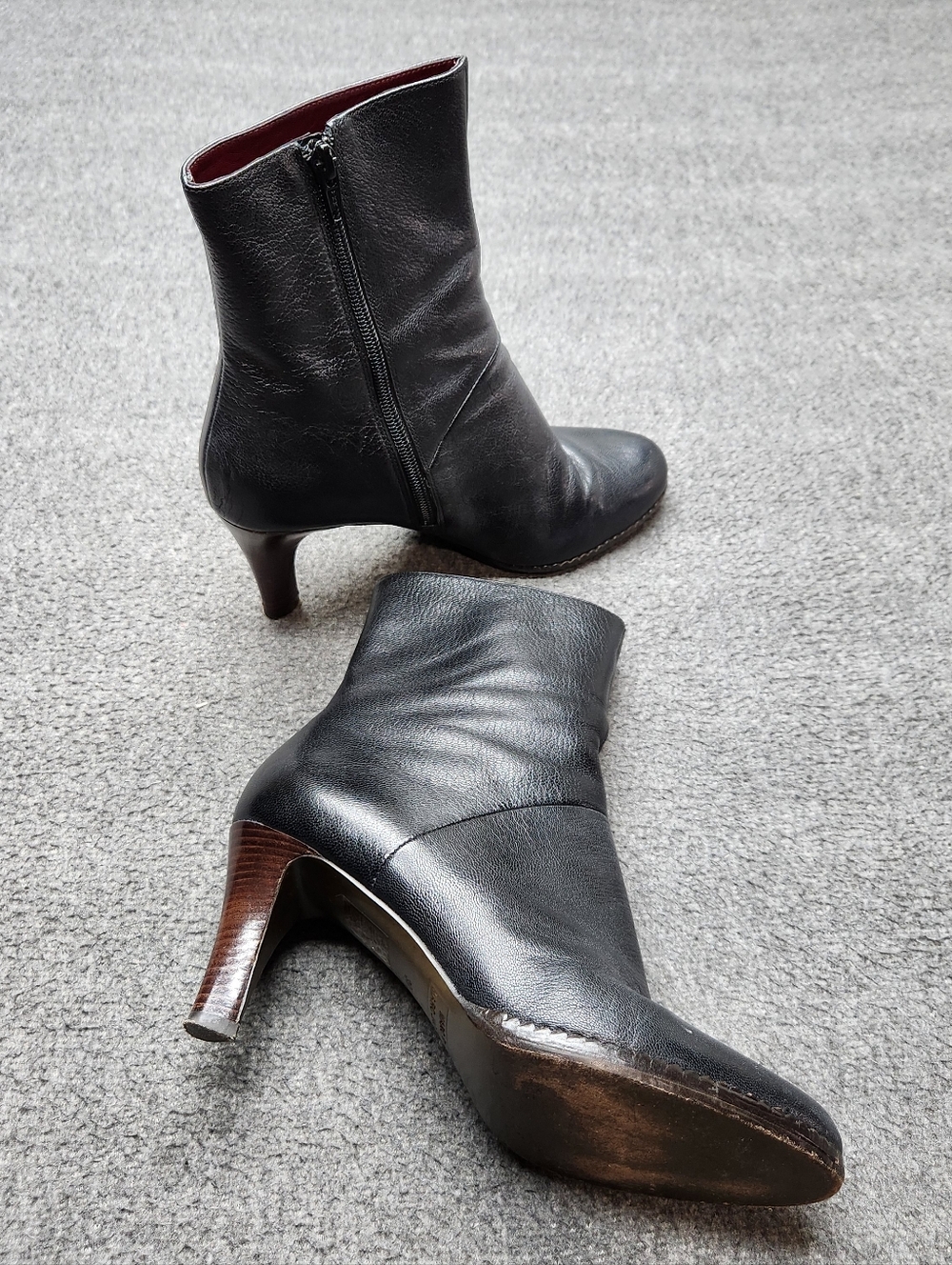 Marc Jacobs Black Leather Ankle Boots Zip Heel Womens 39‎ EU